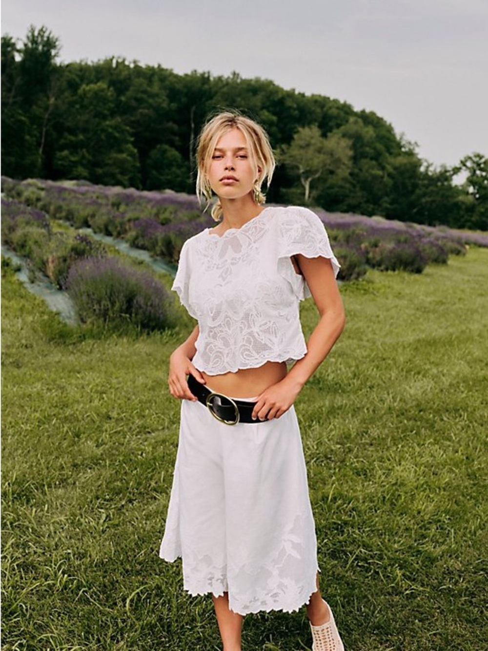NWT SET Free People Lost Skies Set In White Lace Top and Culotte Shorts Sz S